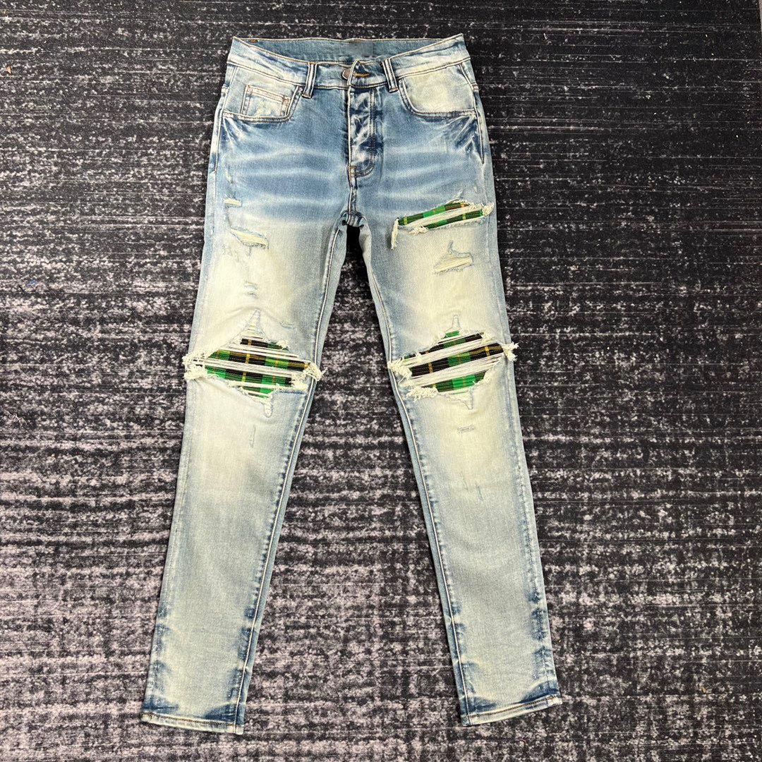 Skateboard Complete Deck - Reduzierte Herren-Jeans mit grünem Karomuster und