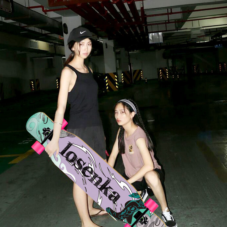 Skateboard Complete Deck - Damen-Tanz-Longboard 110/120cm Komplettes Skateboard 7-Schicht Ahorn-Deck